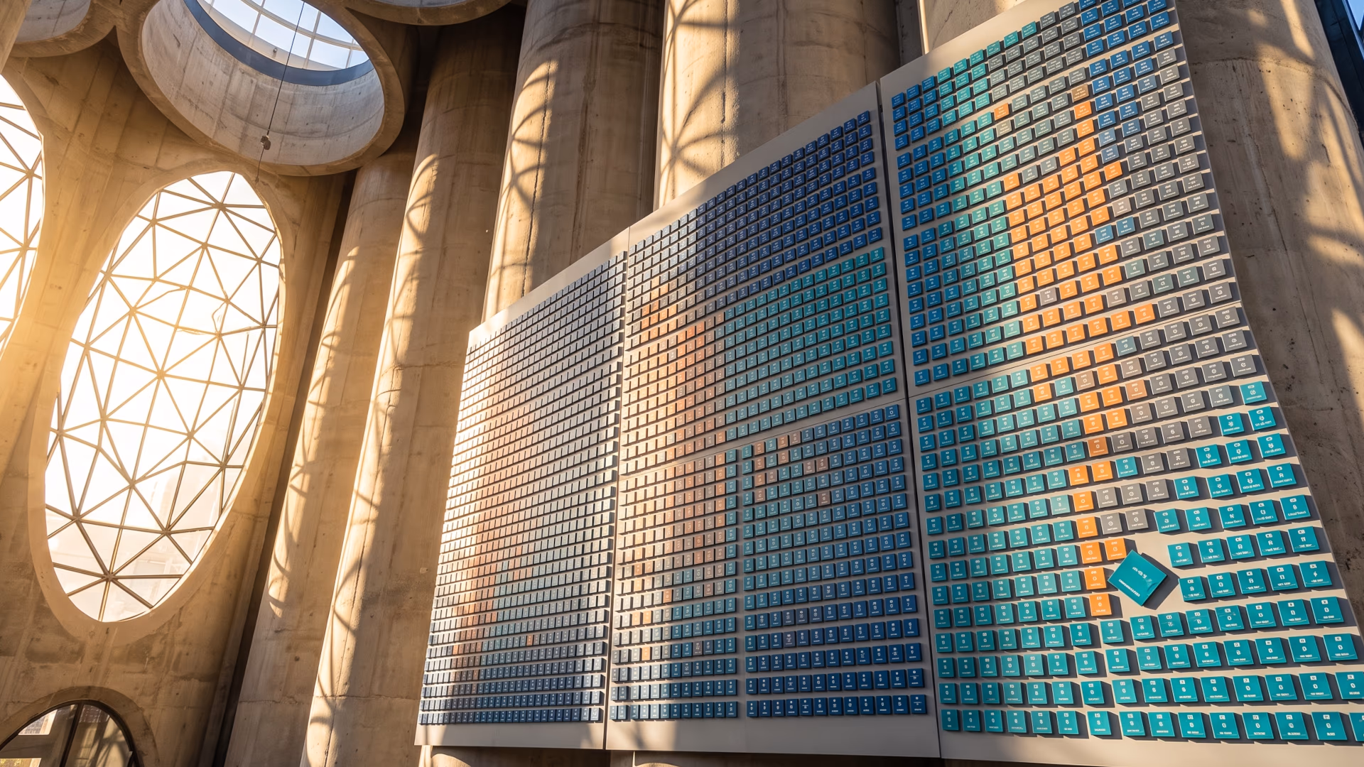 Wall-mounted index card system, hundreds of cards in strict order